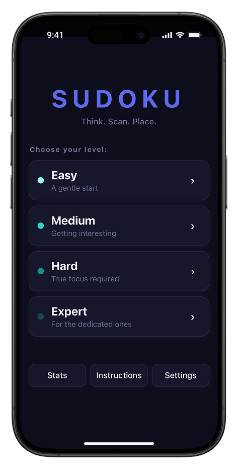 Home screen showing level selection